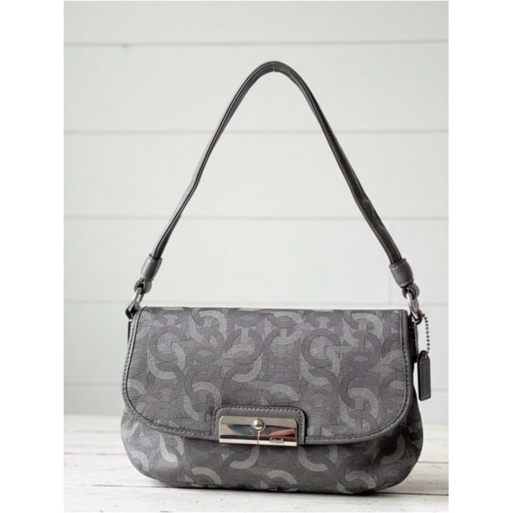 Coach Kristen Optic Lurex Gunmetal Gray Small Y2K Flap Shoulder Handbag